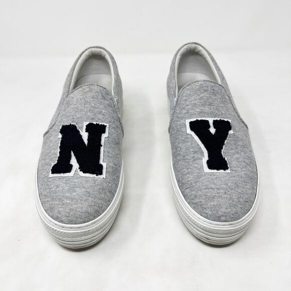 [Joshua Sanders] Gray Navy NY Felt Embroidered Slip On Platform Sneakers Size 10 - Picture 3 of 12